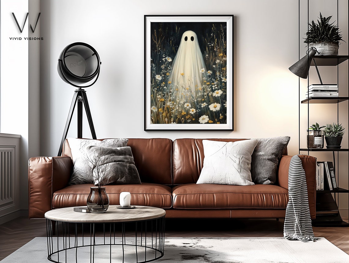 Solitary Ghost Among Wildflowers Poster Dark Floral Halloween Painting - Image 3