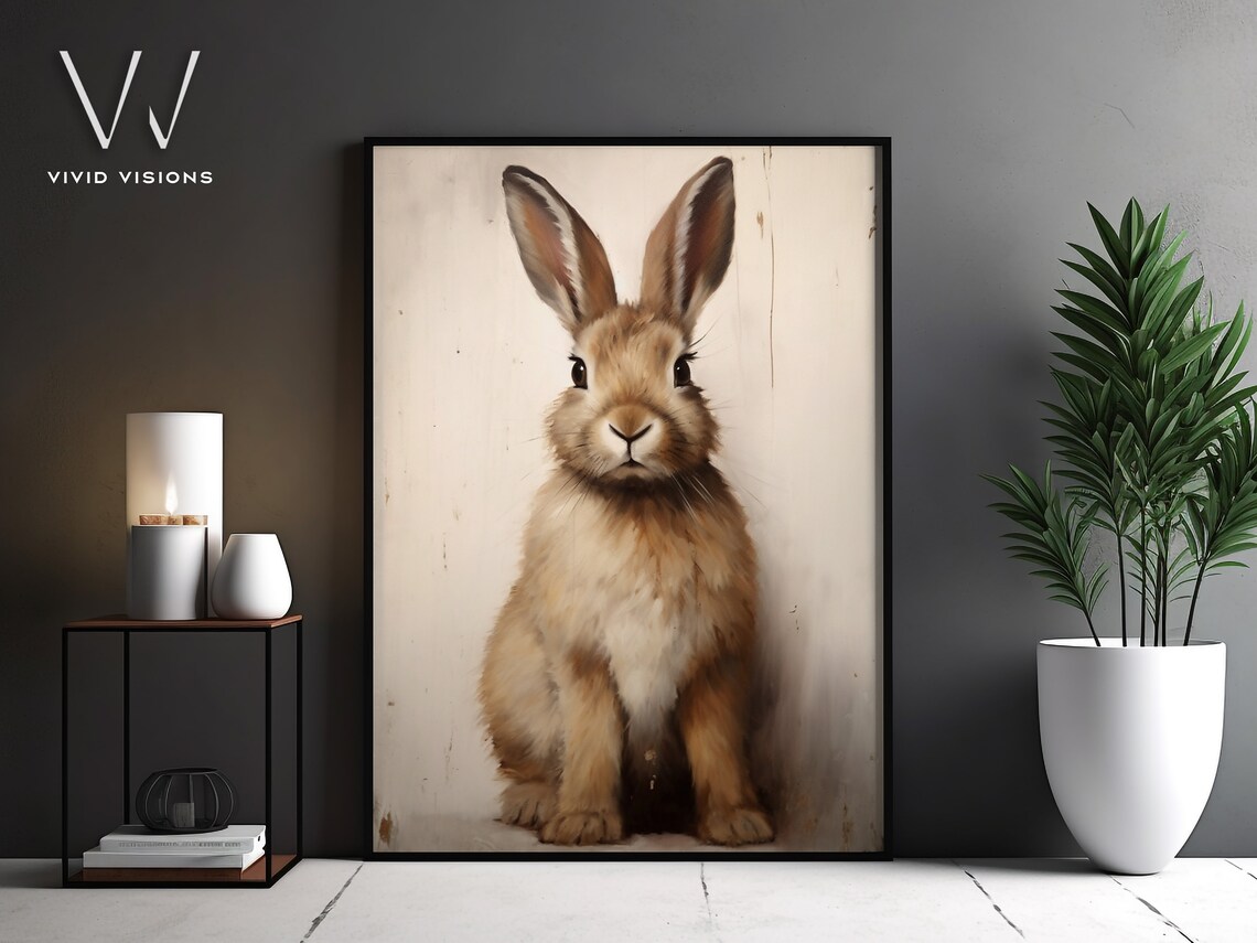 Vintage Brown Bunny Portrait Rustic Farmhouse Rabbit Art Poster