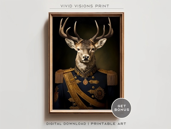 Victorian Stag Deer Portrait Gold Sash Military Uniform Poster