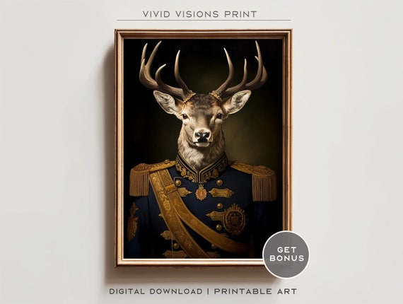 Victorian Stag Deer Portrait Gothic Wall Art Renaissance Painting Vintage Animal Portrait Poster Artwork Download 1453