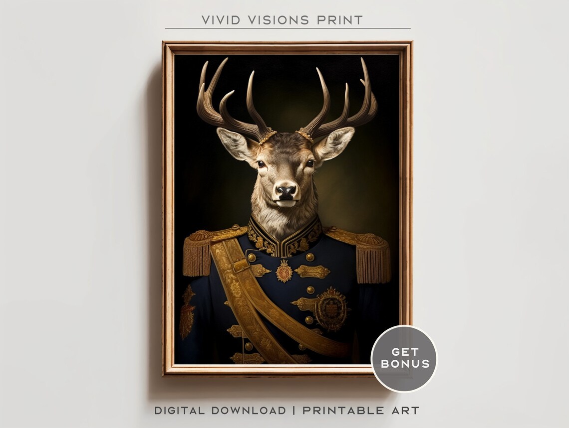 Victorian Stag Deer Portrait Gold Sash Military Uniform Poster