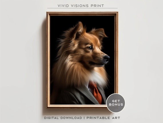 Victorian Dog Portrait Gothic Wall Art Renaissance Painting Vintage Animal Portrait Poster Artwork Download 1301
