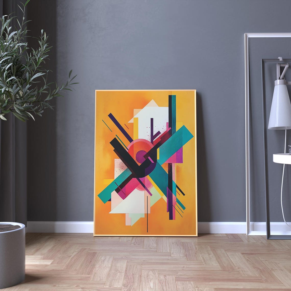 Bold Geometric Abstract Art Print Modern Wall Art Vibrant Orange And Teal Dynamic Shapes Lines Instantdigital - Image 3