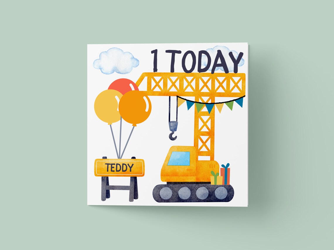 Construction Digger First Birthday Card Poster