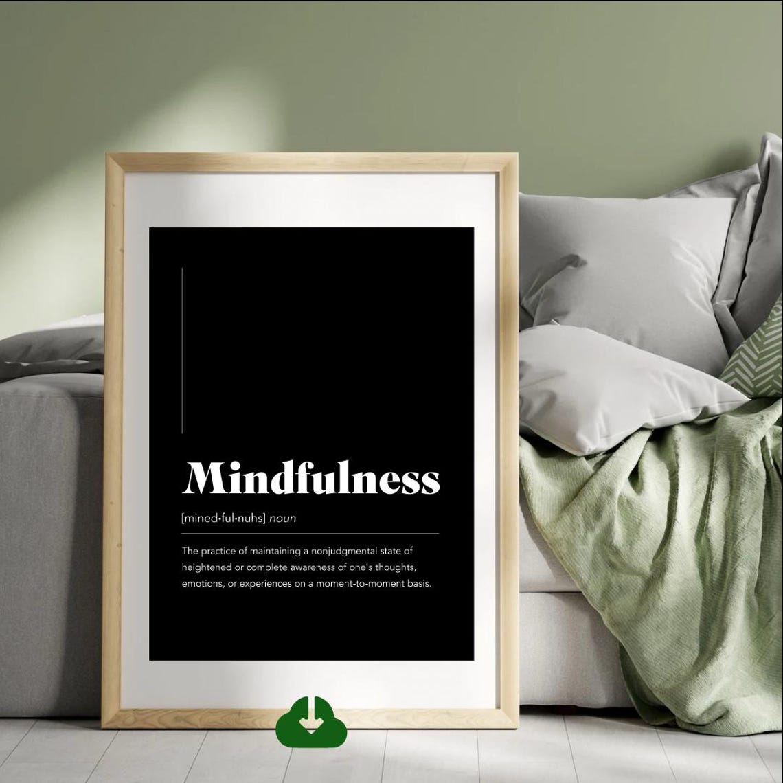 Mindfulness Dictionary Definition White on Black Calm Mind Poster - Image 2
