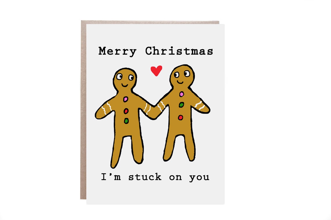 Merry Christmas I'm Stuck on You Gingerbread Couple Card Poster