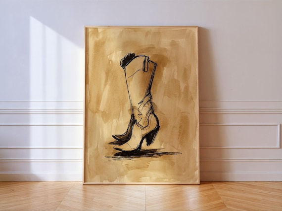 Cowboy Boot Ink Sketch Rustic Sepia Watercolor Western Poster