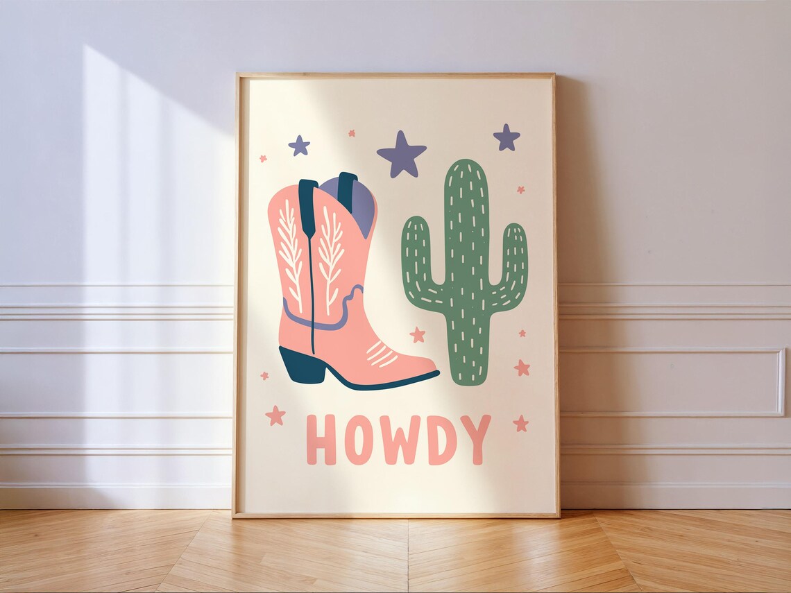 Howdy Cowgirl Boot Preppy Western Art Print
