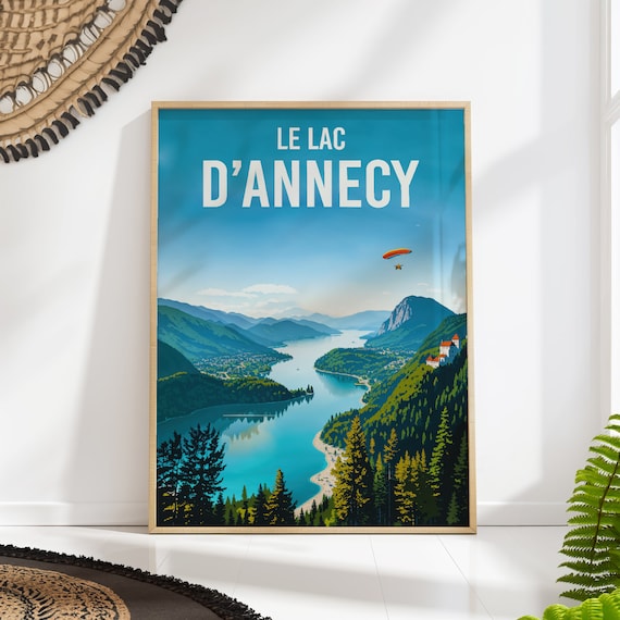 Le Lac D'Annecy French Alps Lake Vintage Style Travel Poster