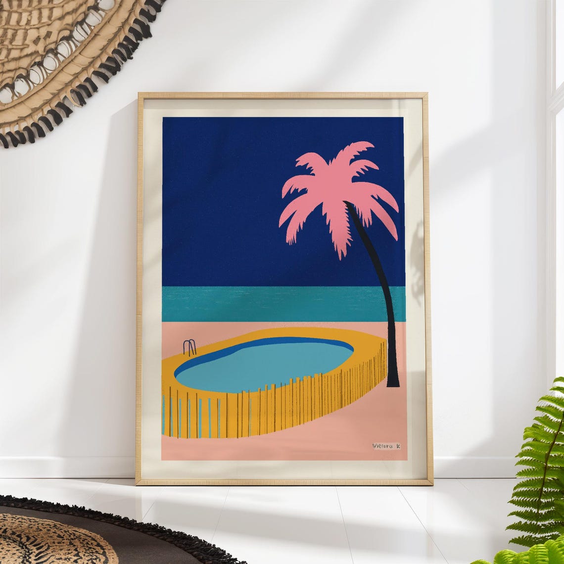 Minimalist Beach Pool Art Print Modern Coastal Tropical Decor