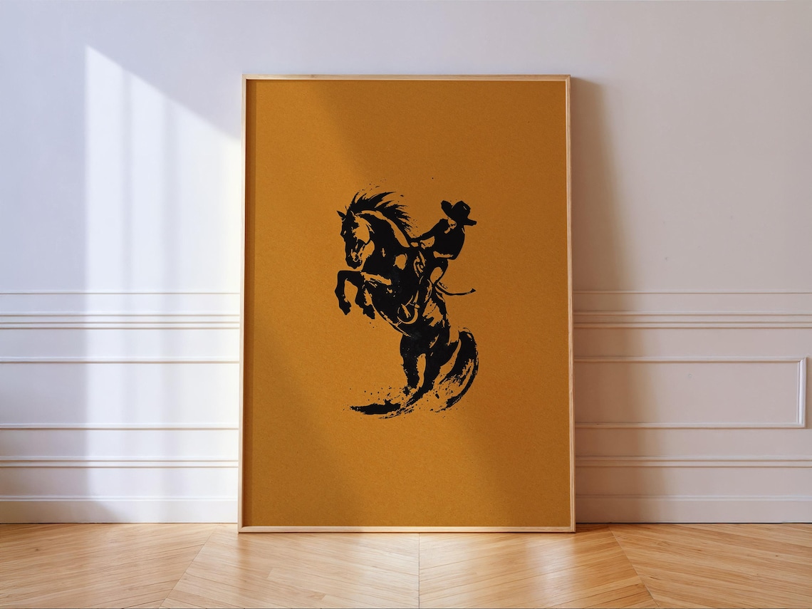 Western Cowgirl Bronco, Rustic Rodeo Poster