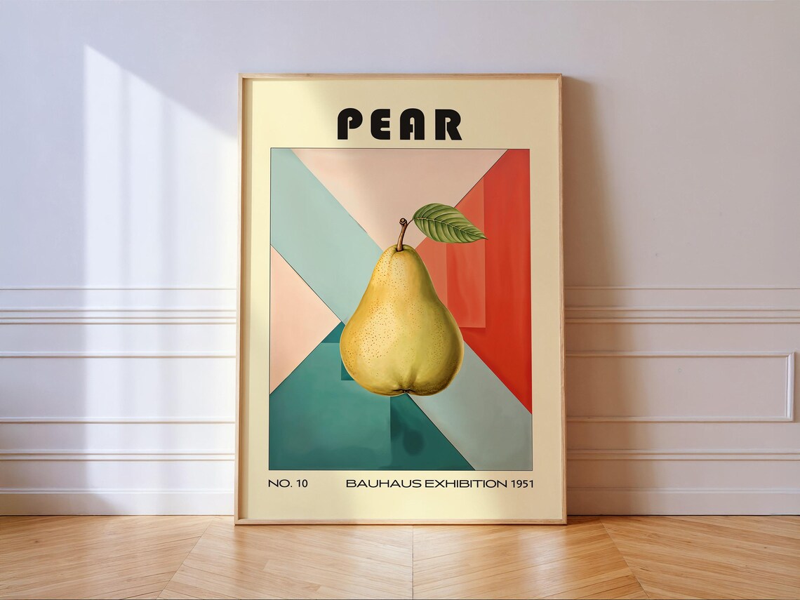 Pear Bauhaus Exhibition 1951 No 10 Vintage Yellow Fruit Kitchen Wall Print