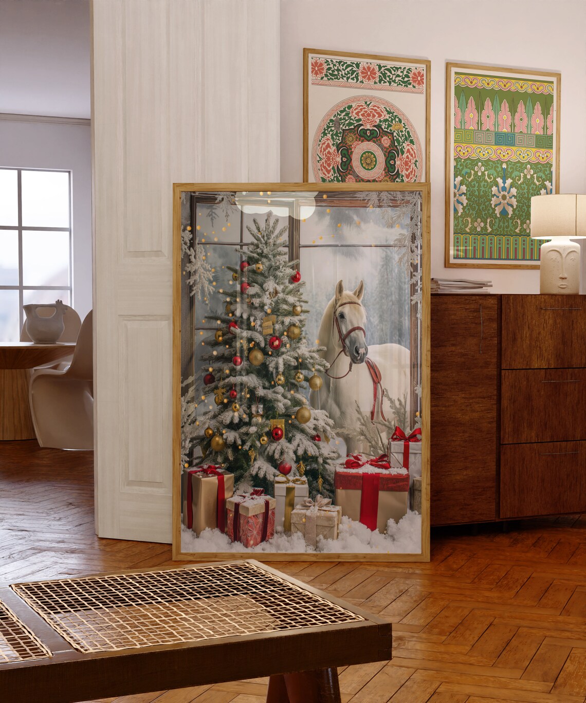 Christmas Horse Print, Rustic Equestrian Holiday Art