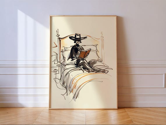 Cowgirl Reading Print Western Bedroom Wall Art