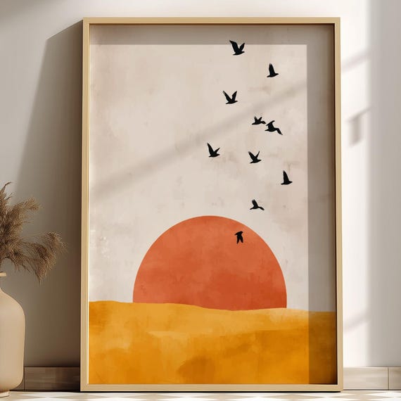 Golden Hour Glow Wall Art Warm Sunset Landscape Print Minimalist Nature Poster Abstract Evening Light Decor
