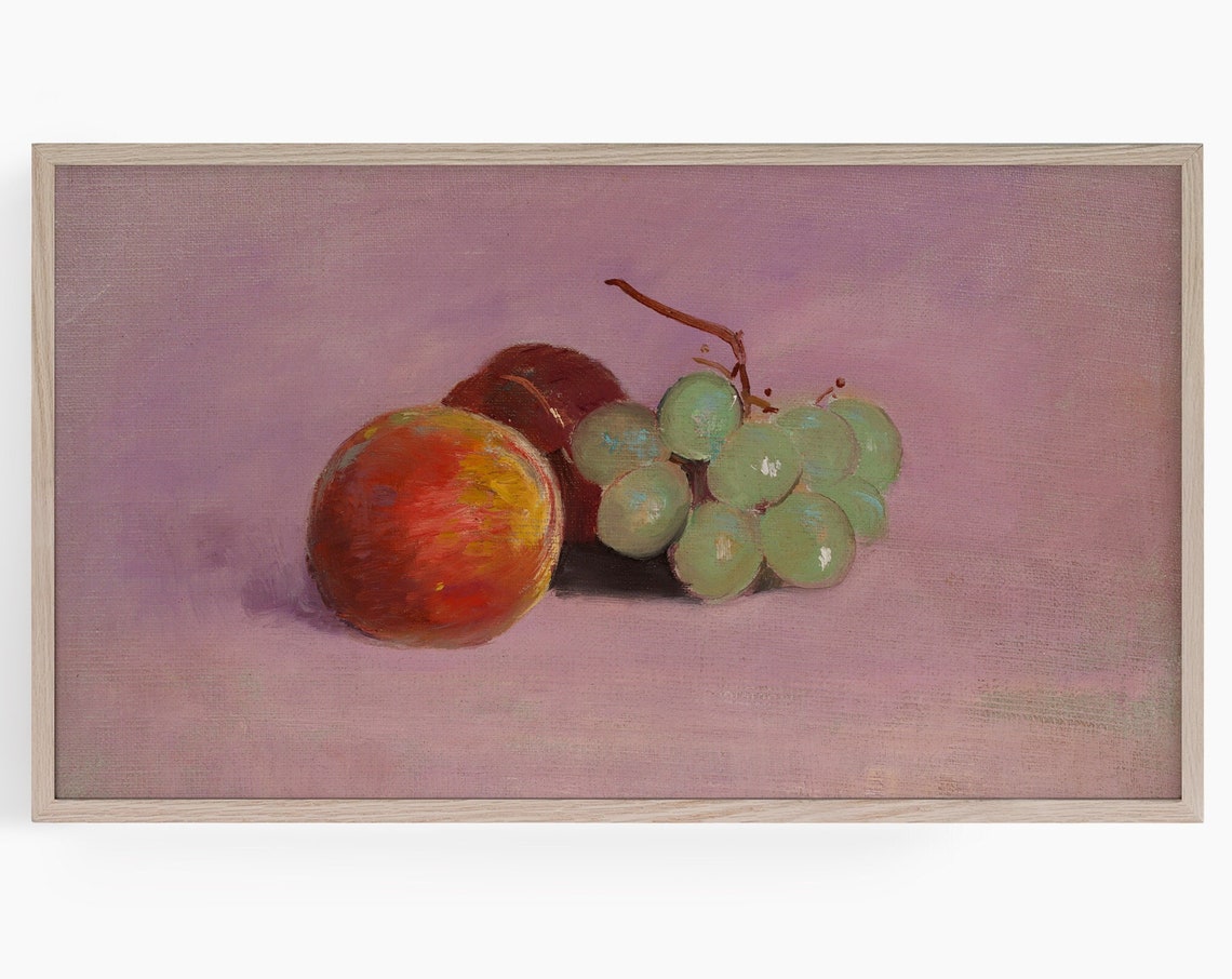 Vintage Fruit Still Life Oil Painting Grapes and Apple Decor Poster - Image 2