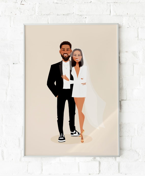 Custom Modern Wedding Portrait With Bride in Sneakers and Veil Poster