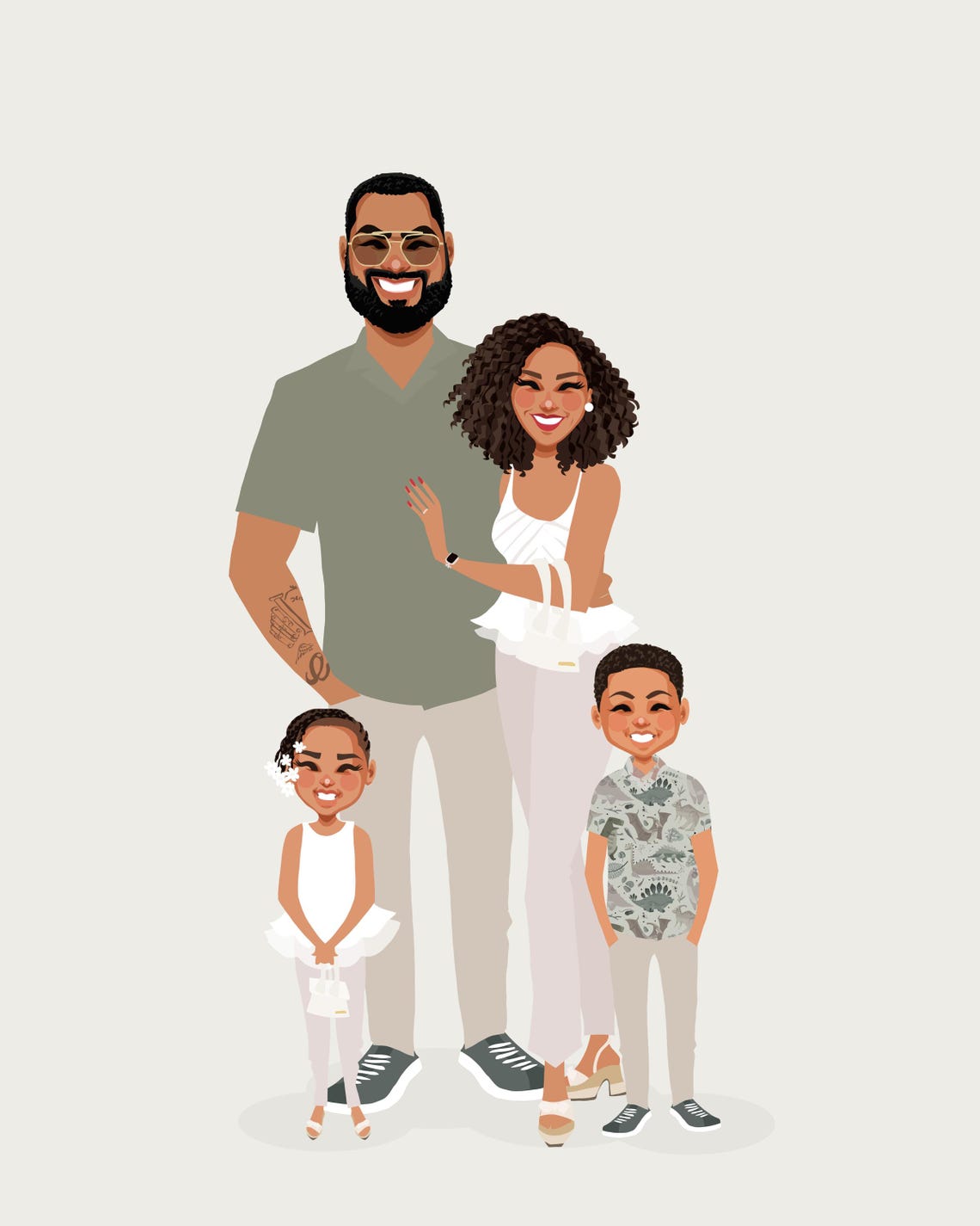 Custom Faceless Cartoon Family Portrait of Four From Photo Wall Art - Image 6