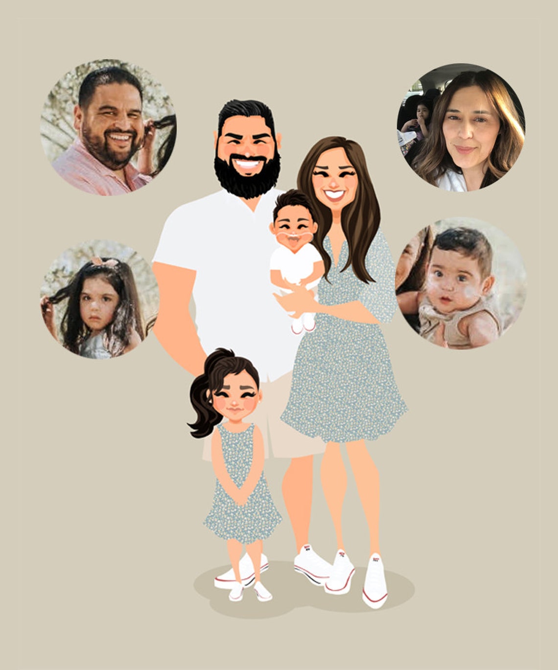 Custom Illustrated Family Portrait With Bulldog and Eagles Cap Poster - Image 3
