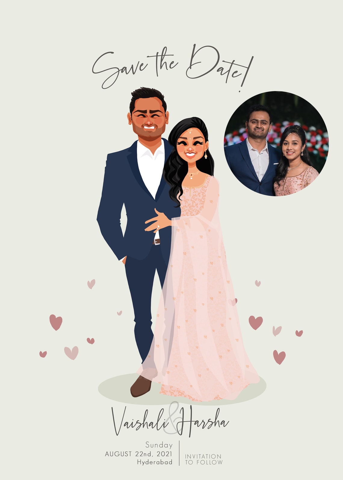 Custom Illustrated Save the Date Card With Smiling Couple Poster - Image 5