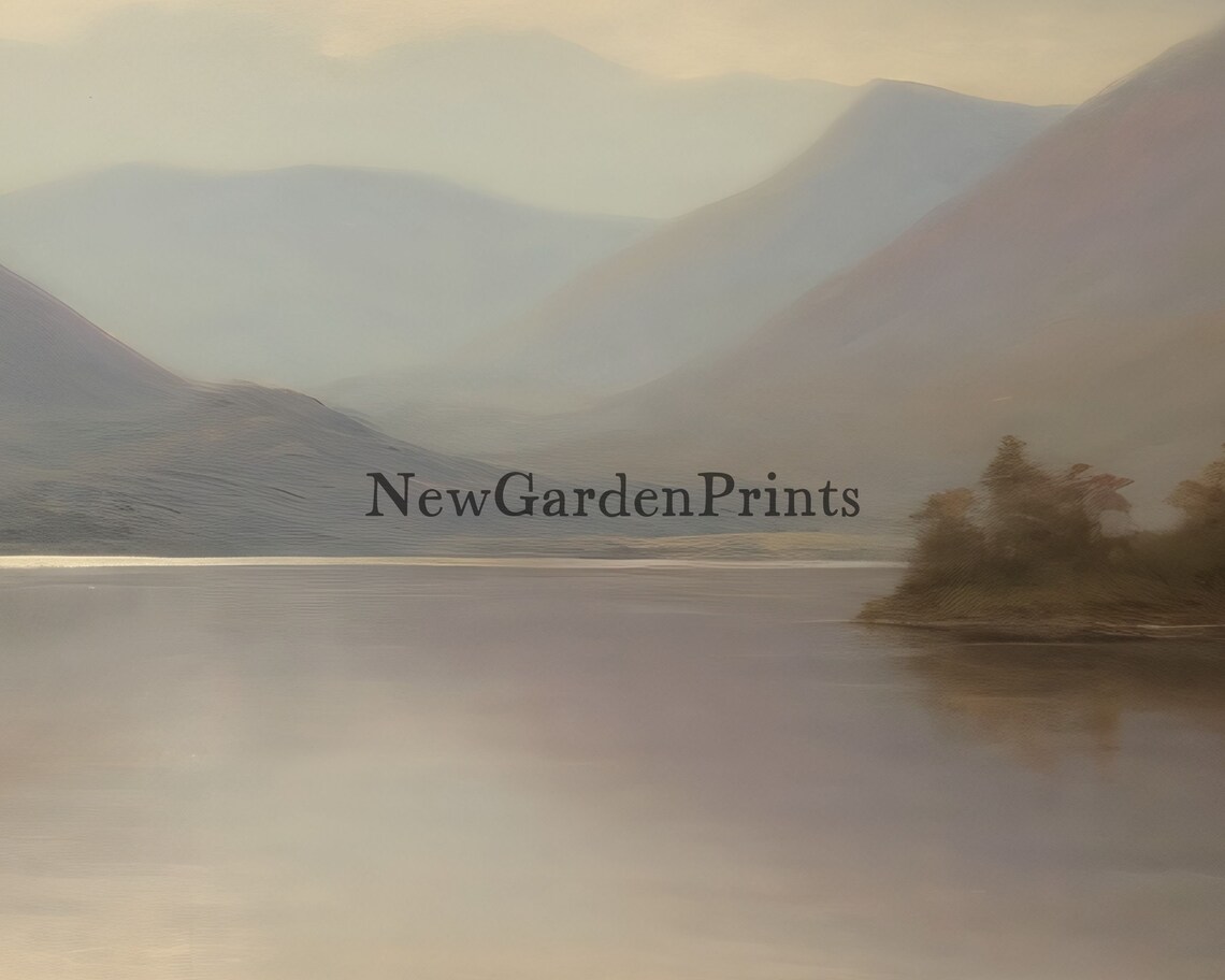 Misty Mountain Lake Vintage Landscape Painting In Ornate Frame Print - Image 2
