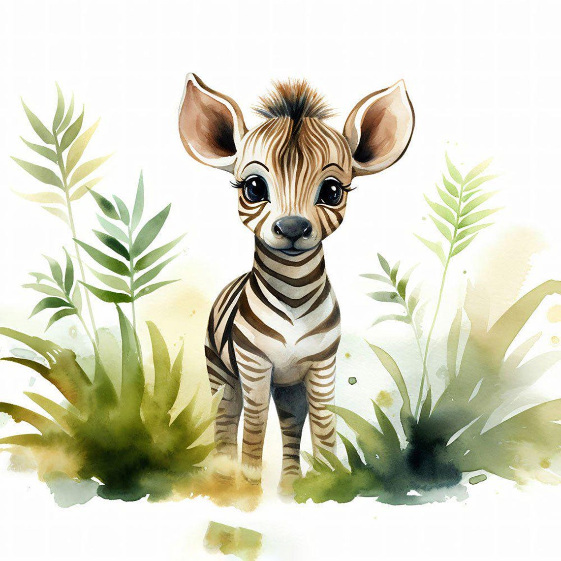 Adorable Cute Baby Zebra Watercolor Jungle Safari Nursery Wall Art - Image 2