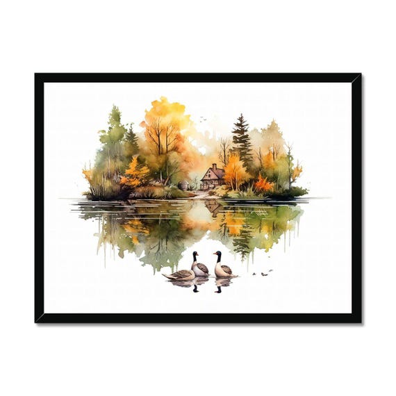 Natures Serenity Cozy Forest 4 A Peaceful Pond Serene Watercolor Poster Print