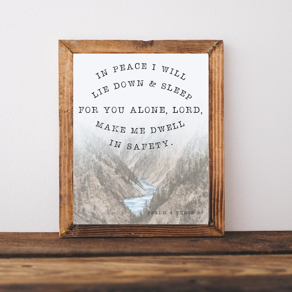 Mountain Bible Verse Wall Art In Peace I Will Lie Down Psalm 48 Christian Mountains Sign Men Bedroom Decor