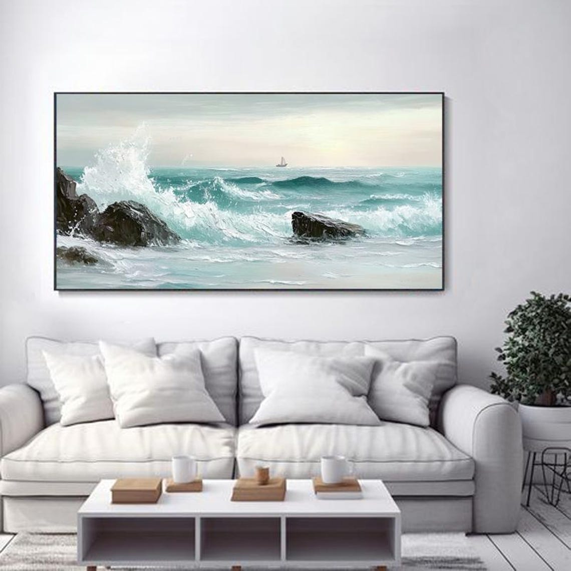 Powerful Turquoise Ocean Waves Crashing Against Rocky Coast Poster - Image 3