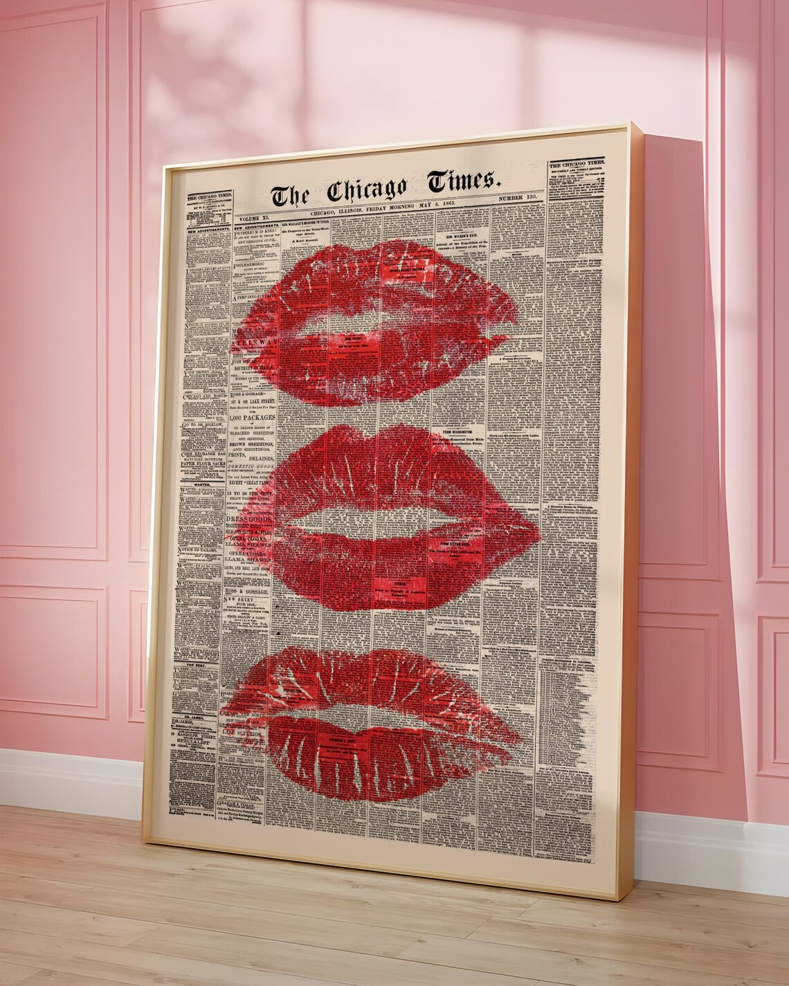 Retro Red Lips Kiss Poster, Trendy Girly Room