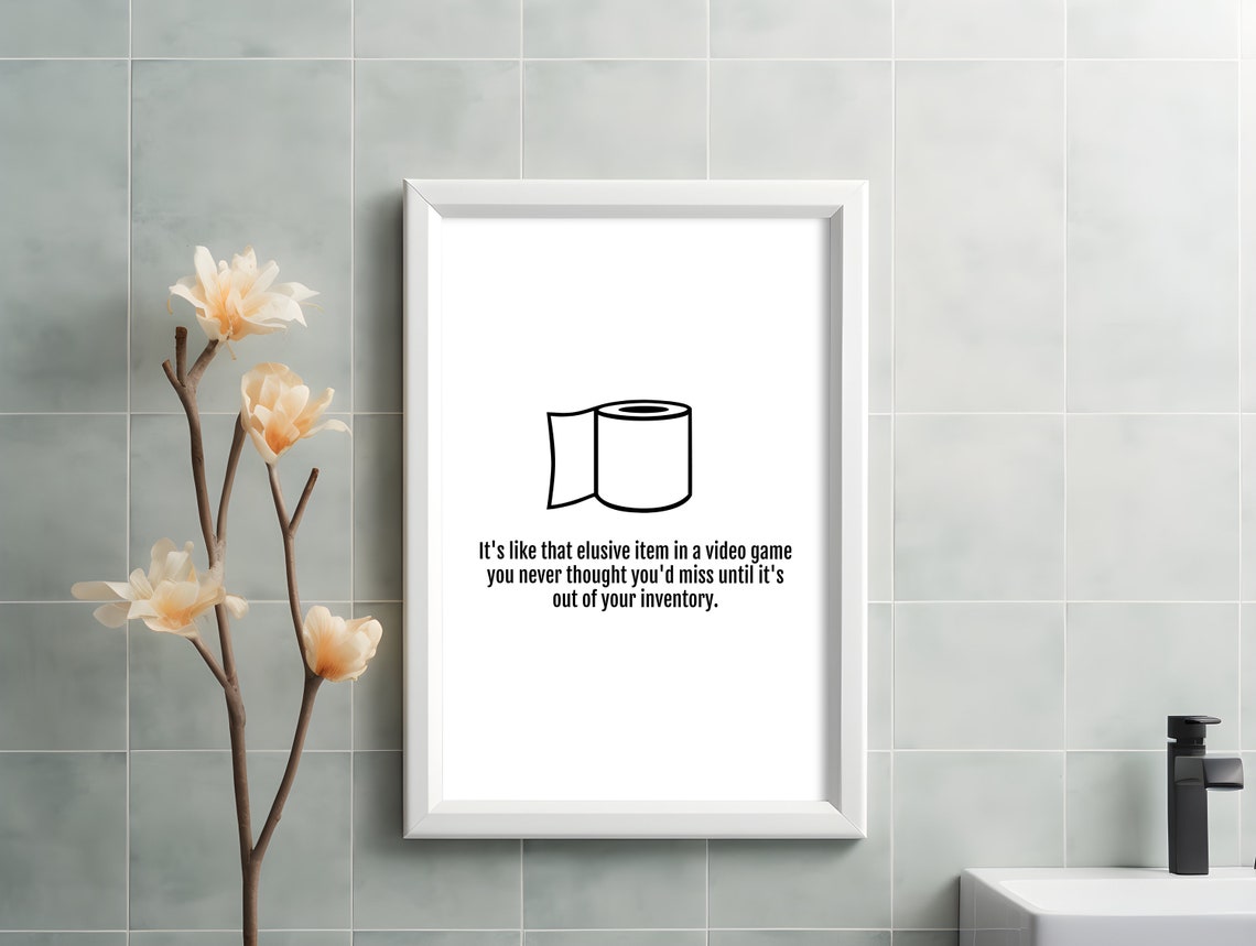 Funny Toilet Paper Video Game Inventory Joke Bathroom Wall Poster
