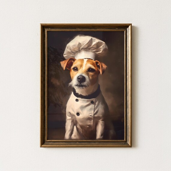 Jack Russell Dog Chef Poster Funny Kitchen Wall Art Painting Cute Pet Decor For Home Farmhouse Print