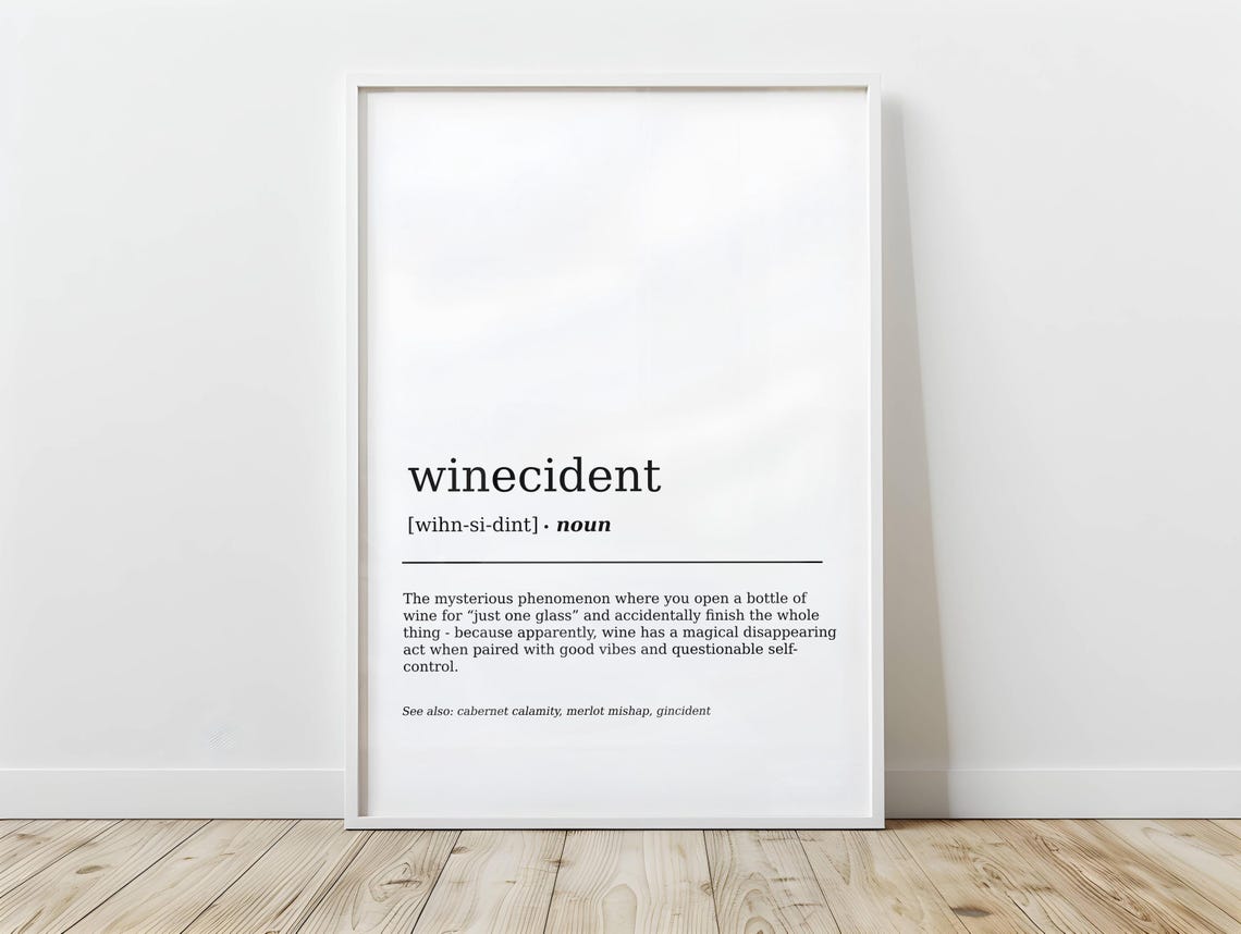 Funny Wine Definition Print Bar Art Dictionary Poster Kitchen Decor Minimalist Wall For Mom