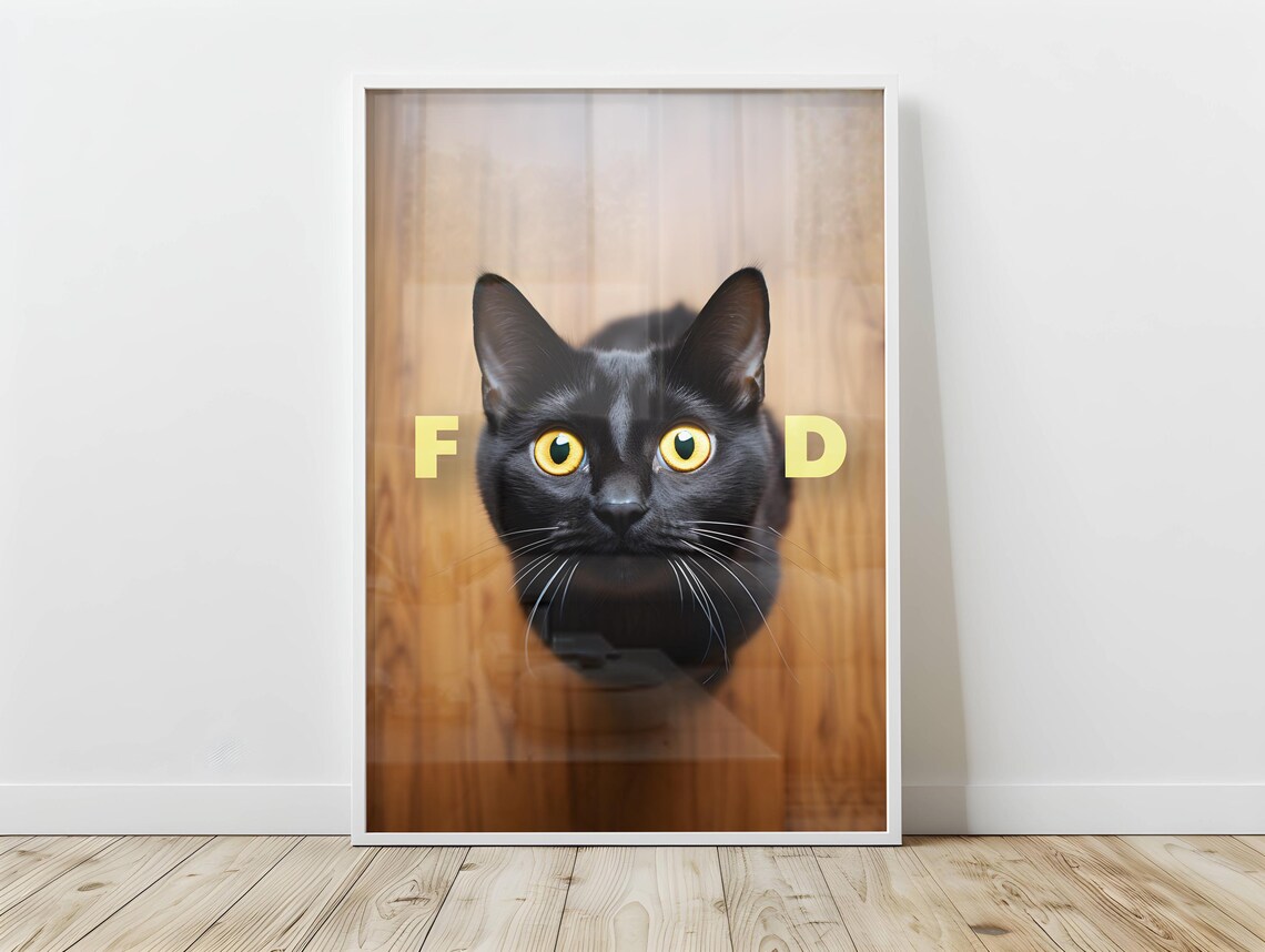 Funny Black Cat Face Spelling Food Cute Typography Humor Poster