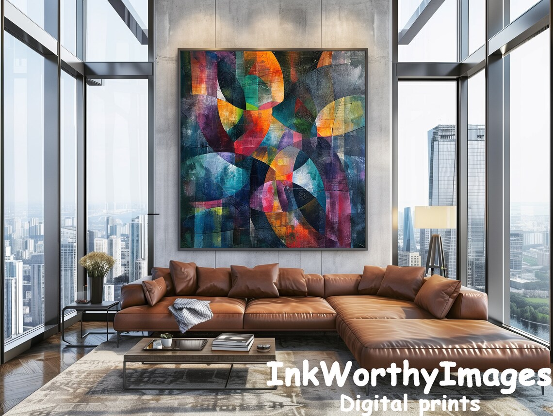 Abstract Geometric Print, Modern Interlocking Circles - Image 5