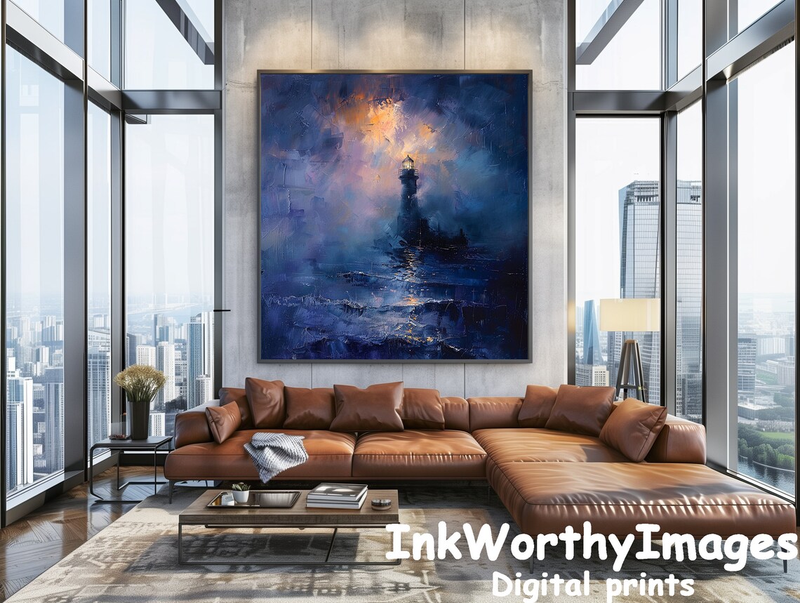 Mystic Lighthouse Glow, Atmospheric Coastal Art - Image 2
