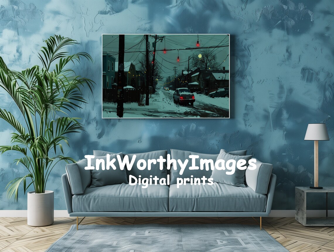 Moody Winter Evening In The Suburbs, Urban Snow Scene - Image 3