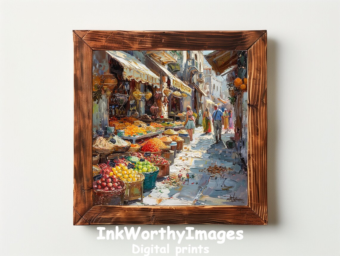 Bustling Market Street, Urban Marketplace Art Print - Image 6