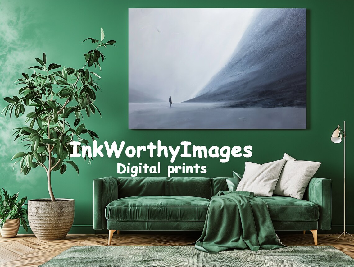 Minimalist Winter Landscape, Lone Figure in Snow - Image 2
