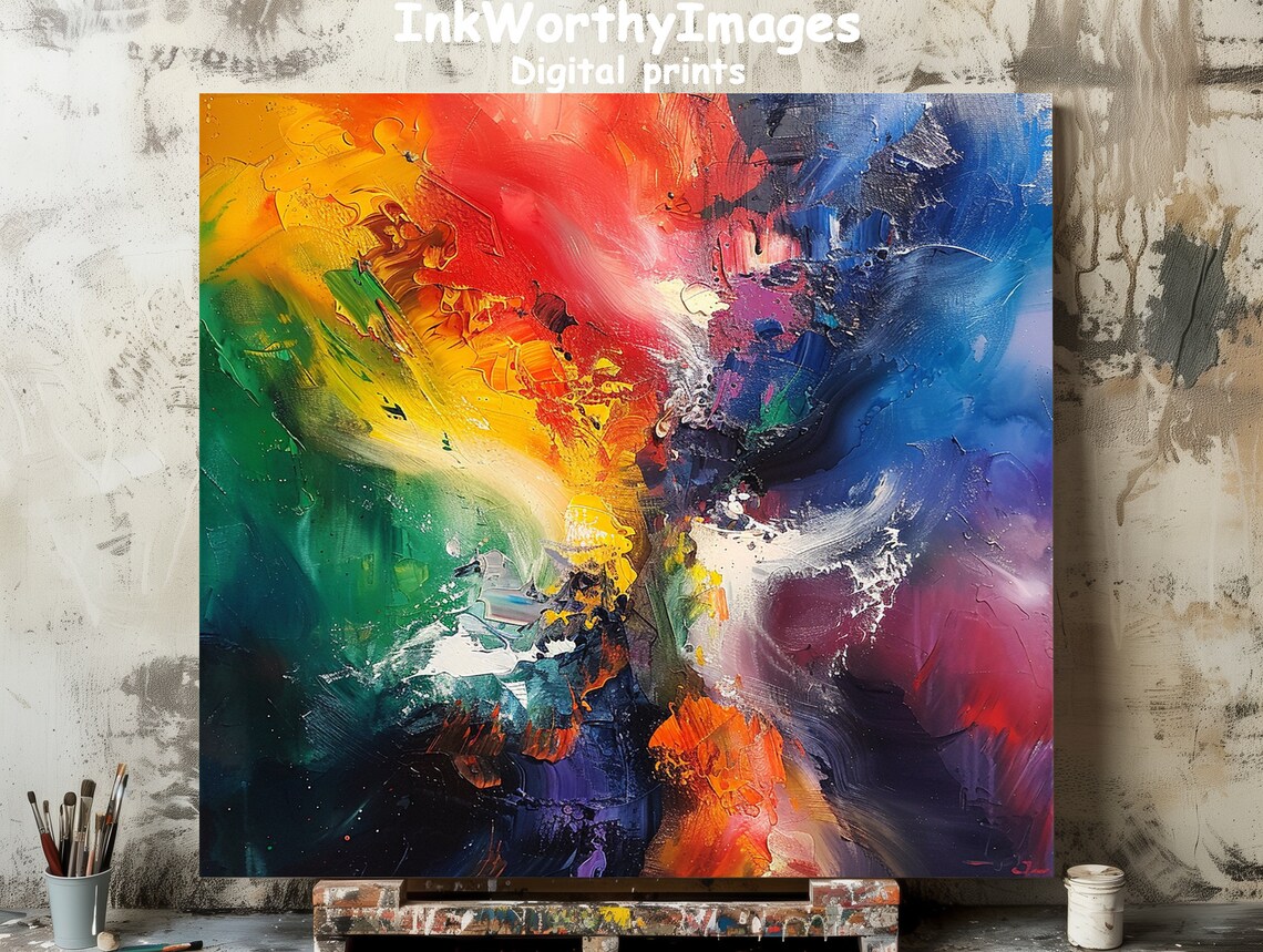 Explosive Abstract Rainbow Burst, Modern Painting