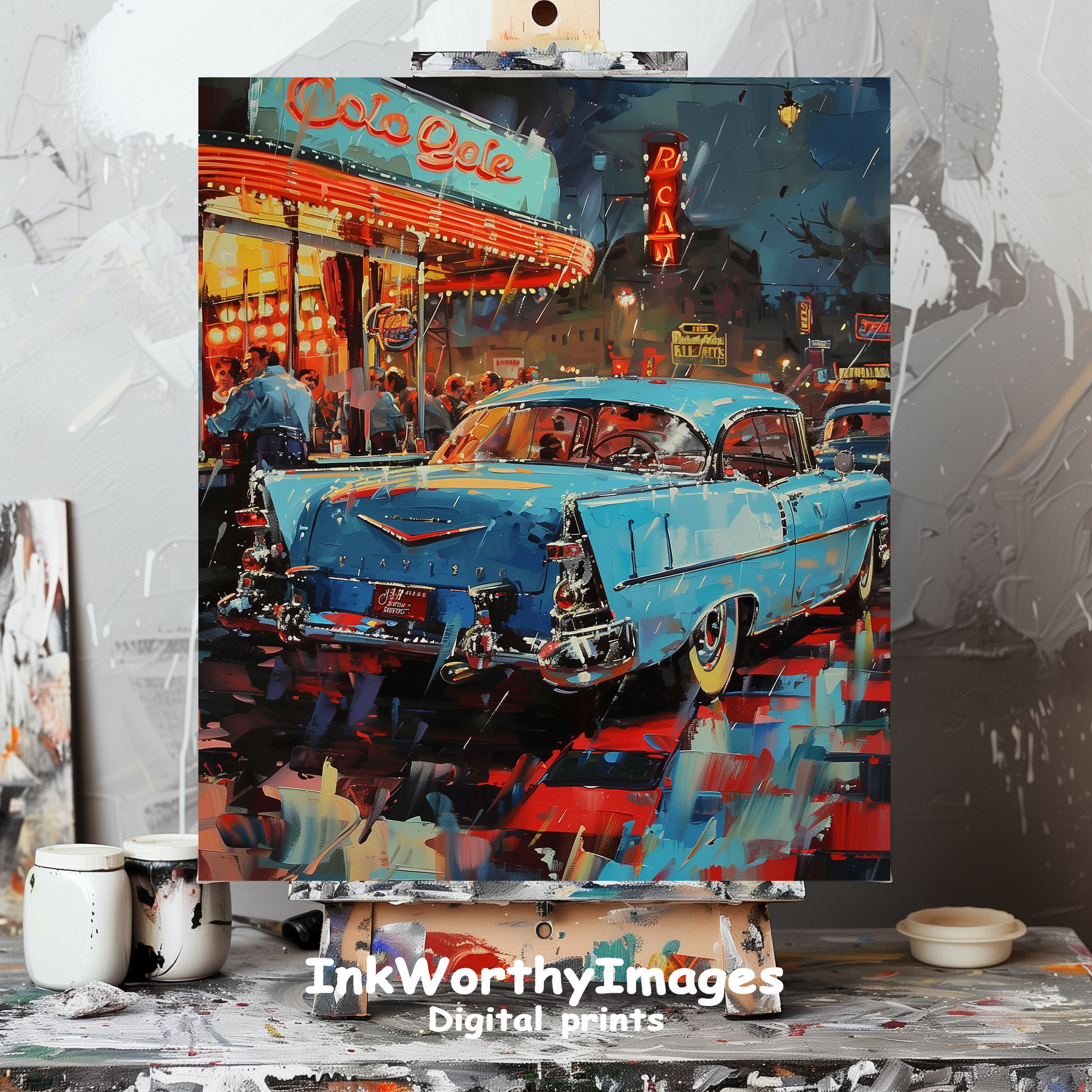 Retro Diner Night Scene, Vintage Evening Nostalgia