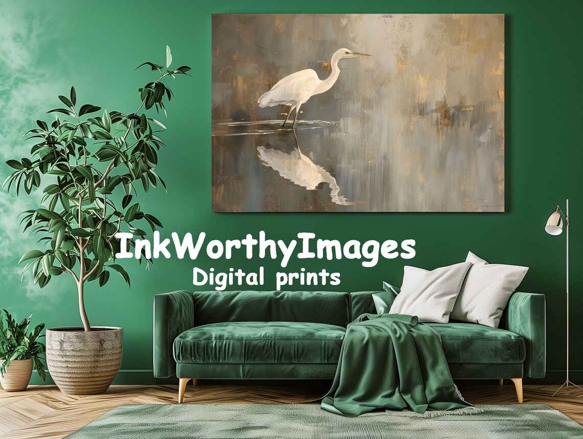 Elegant Heron, Golden Reflection Nature Scene - Image 3