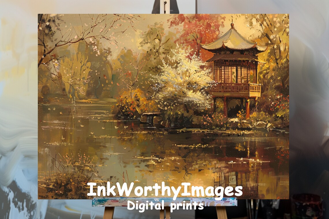 Serene Japanese Garden, Tranquil Pagoda By The Lake