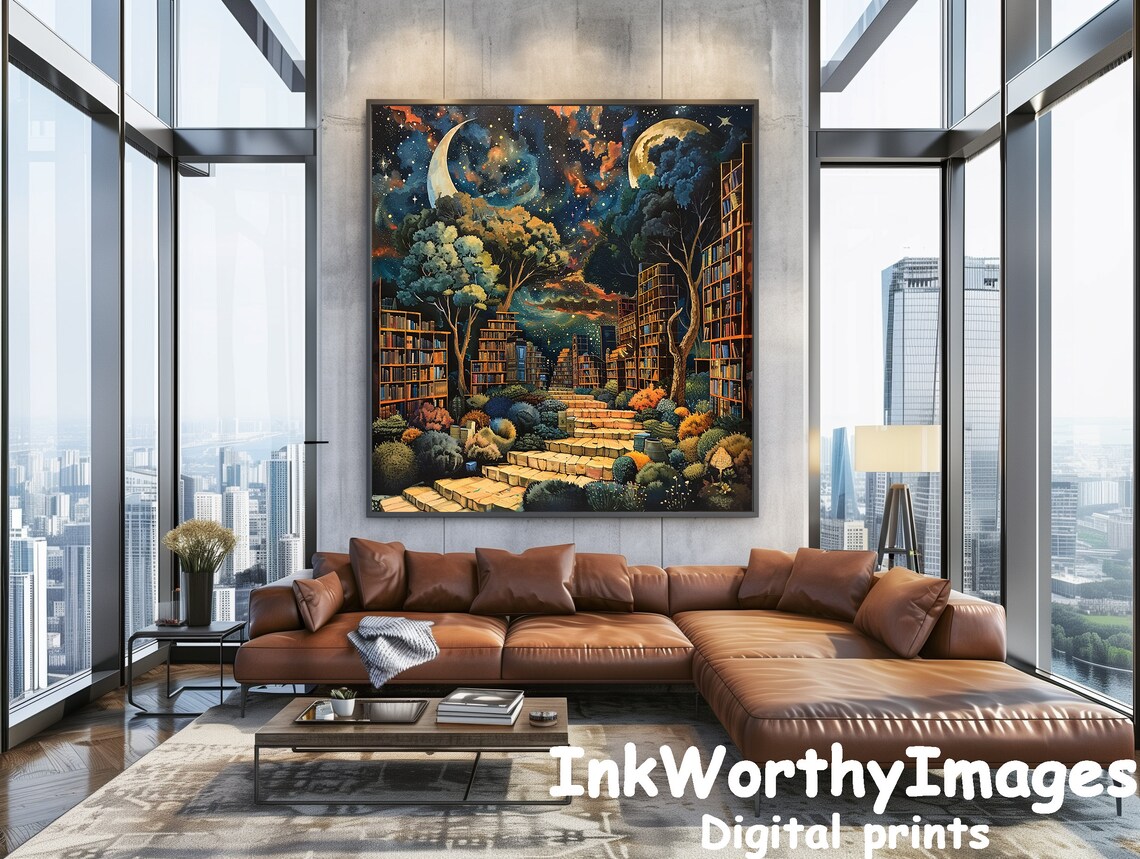 Magical Library Under The Stars, Fantasy Night Scene - Image 4