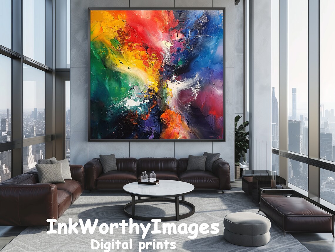 Explosive Abstract Rainbow Burst, Modern Painting - Image 5