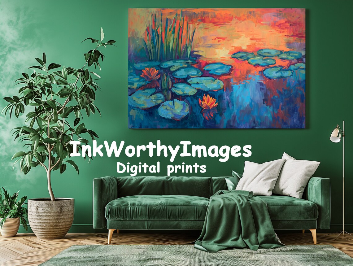 Water Lilies Abstract Nature Landscape Art Print - Image 2