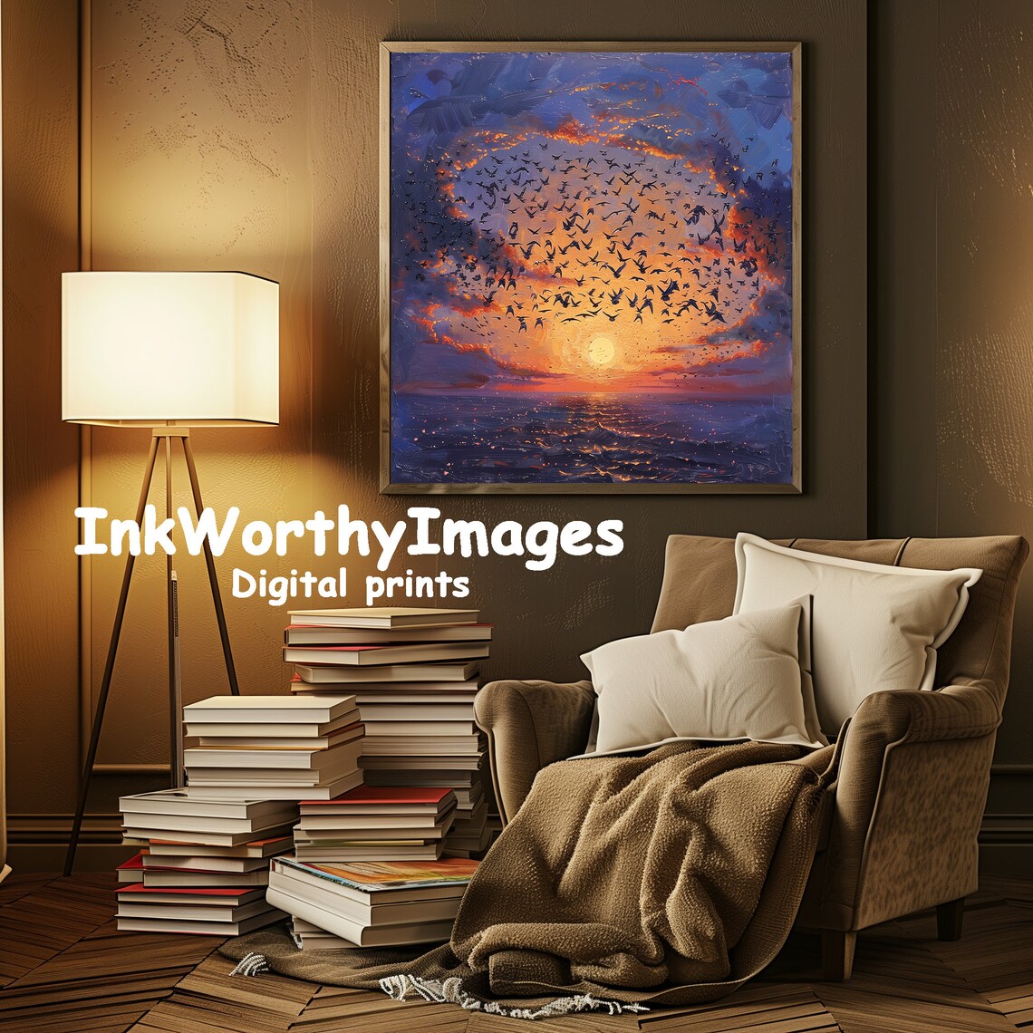 Sunset Birds Flight Ocean Seascape, Evening Sky - Image 4