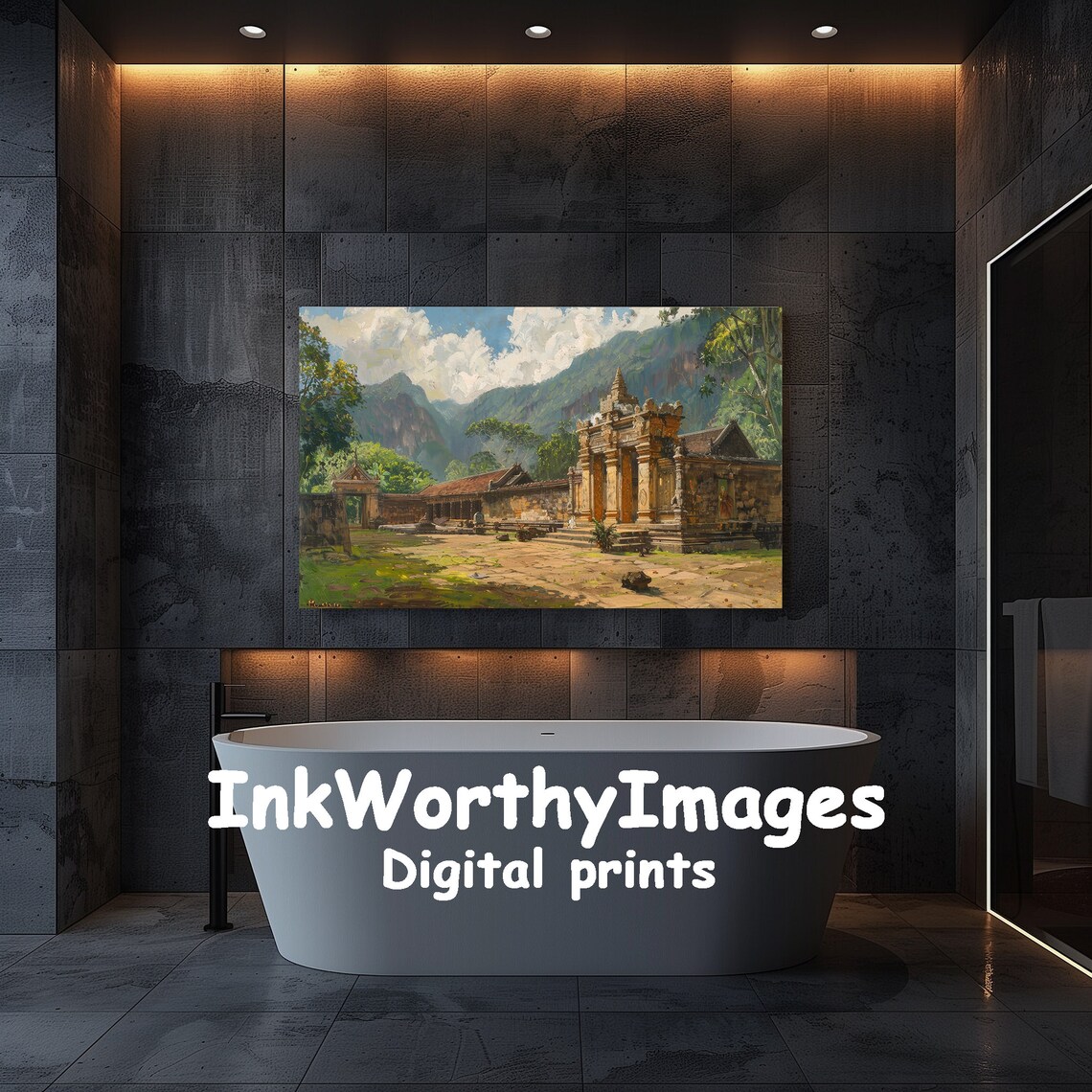 Ancient Temple Courtyard, Serene Mountain Landscape - Image 5