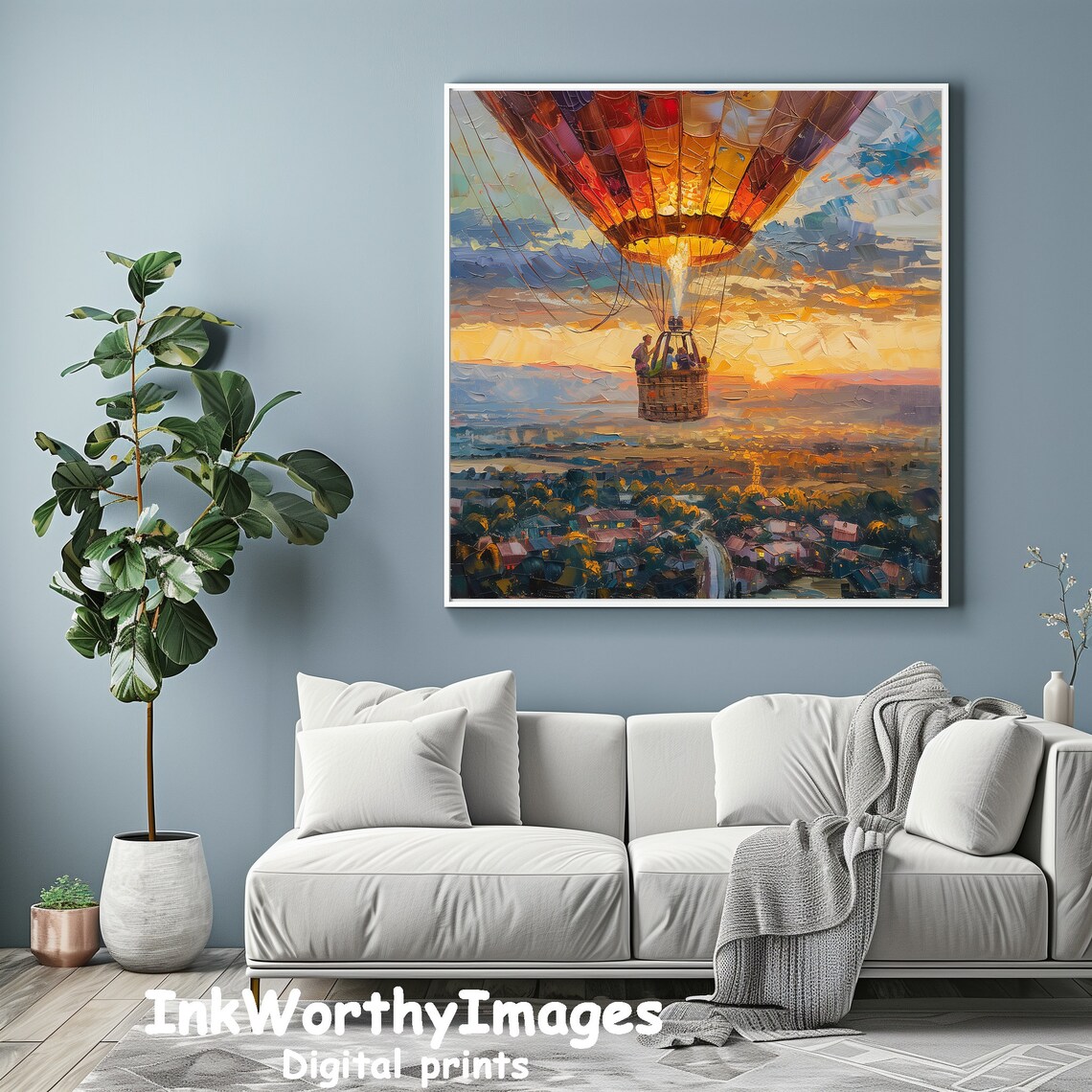 Hot Air Balloon at Sunset, Modern Landscape Art - Image 4