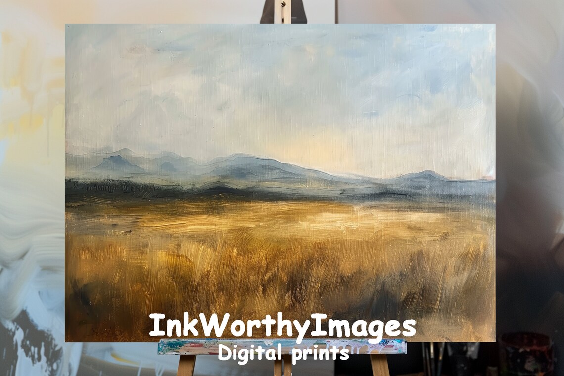 Golden Prairie Landscape - Rustic Minimalist Art Print